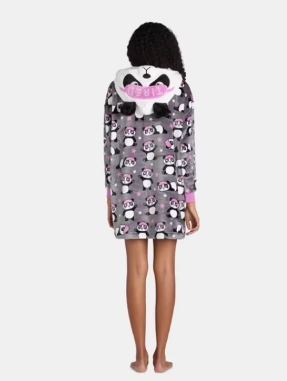 Holiday Time Plush Panda Lounger With Hood-Gray, Pink, & Black. Medium (8-10). - Picture 13 of 13